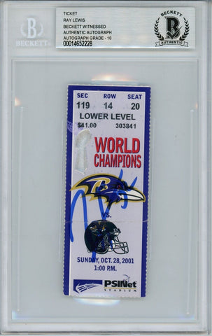 Ray Lewis Signed Baltimore Ravens Ticket 10/28/01 vs Jaguars BAS Slab 39469