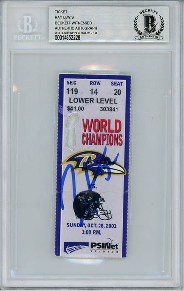 Ray Lewis Signed Baltimore Ravens Ticket 10/28/01 vs Jaguars BAS Slab 39469