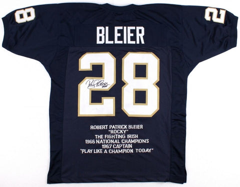 Rocky Bleier Signed Notre Dame Fighting Irish Highlight Stat Jersey (JSA COA)