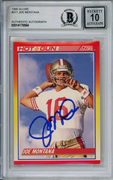 Joe Montana Autographed 1990 Score #311 Trading Card Beckett 10 Slab 37508