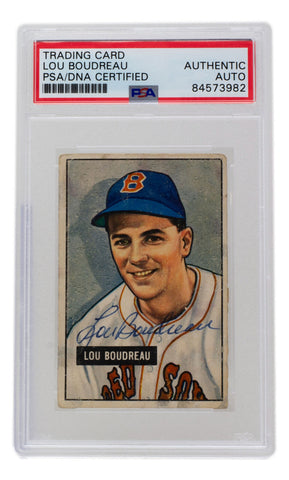 Lou Boudreau Signed 1951 Bowman Boston Red Sox Baseball Card #62 PSA/DNA