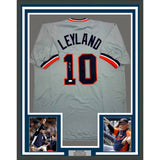 Framed Autographed/Signed Jim Leyland 35x39 Detroit Grey Baseball Jersey JSA COA