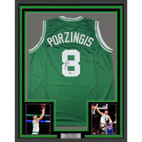 Framed Autographed/Signed Kristaps Porzingis 35x39 Boston Green Jersey JSA COA