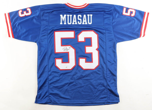 Darius Muasau Signed New York Giants Blue Home Jersey (JSA) Ex-UCLA Linebacker
