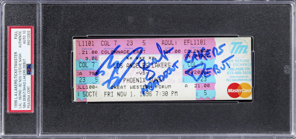 Shaquille O'Neal & Steve Nash Signed 11/1/96 Full Ticket Stub Auto 10 PSA Slab 1