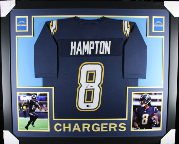 OMARION HAMPTON (Chargers dark SKYLINE) Signed Autographed Framed Jersey Beckett