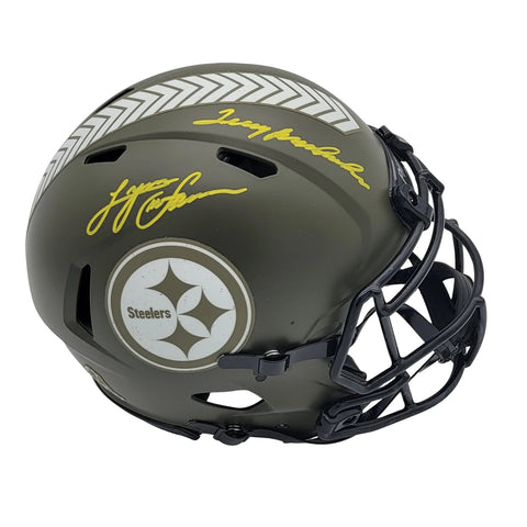 Terry Bradshaw Lynn Swann Signed Steelers Authentic Salute To Service Helmet BAS