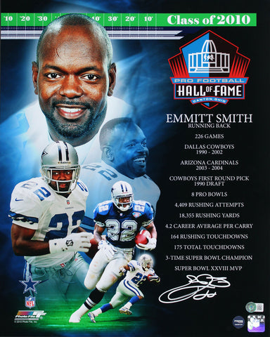 Cowboys Emmitt Smith Authentic Signed 16x20 Career Stat HOF Photo BAS Witnessed