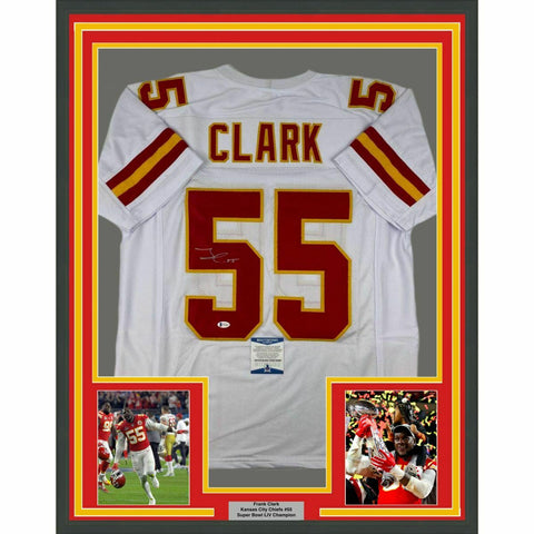 FRAMED Autographed/Signed FRANK CLARK 33x42 Kansas City White Jersey PSA/DNA COA