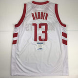 Autographed/Signed James Harden Houston White Basketball Jersey Beckett BAS COA