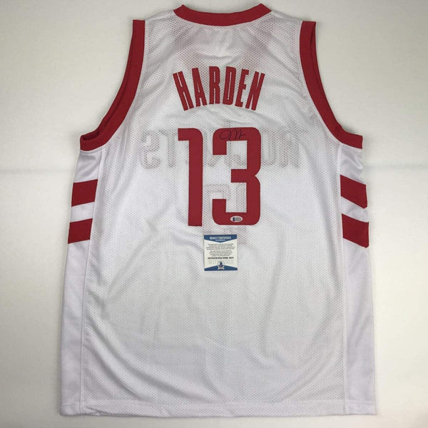 Autographed/Signed James Harden Houston White Basketball Jersey Beckett BAS COA