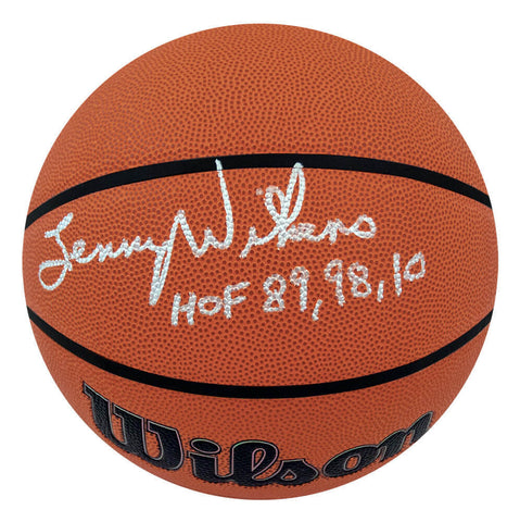 Lenny Wilkens Signed Wilson I/O NBA Basketball w/HOF 89,98,10 - (SCHWARTZ COA)