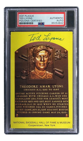 Ted Lyons Signed 4x6 Chicago White Sox HOF Plaque Card PSA 85054842