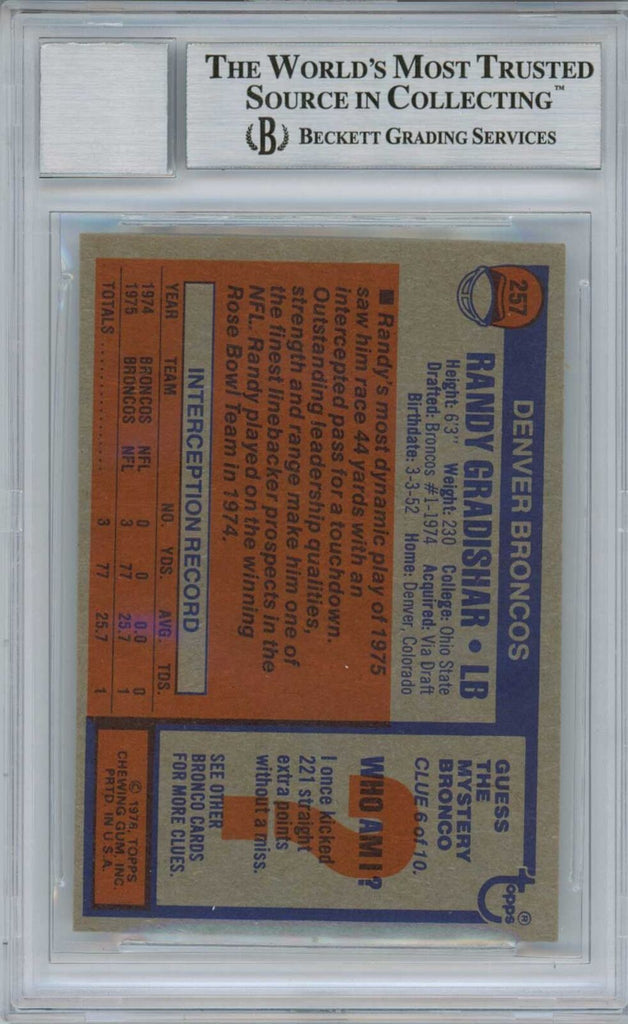 Randy Gradishar Autographed 1976 Topps #257 Rookie Card BAS 10 Slab 29 ...