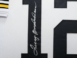 STEELERS TERRY BRADSHAW AUTOGRAPHED SIGNED FRAMED WHITE JERSEY BECKETT QR 209455