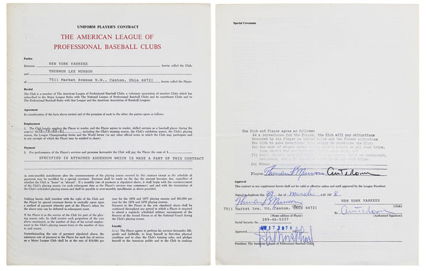 Yankees Thurman Munson Authentic Signed 8.5x11 1978 Player Contract PSA #AR05499