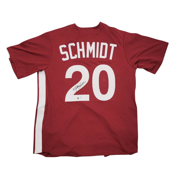 Mike Schmidt Autographed Phillies Nike Red Cooperstown Jersey Beckett Witnessed