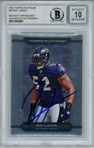 Ray Lewis Signed 2010 Topps Platinum #53 Trading Card Beckett 10 Slab 35259