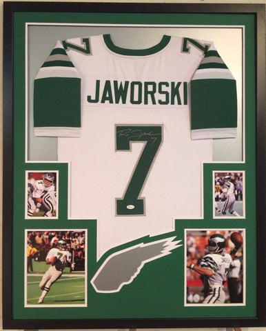 FRAMED RON JAWORSKI AUTOGRAPHED SIGNED PHILADELPHIA EAGLES JERSEY JSA COA