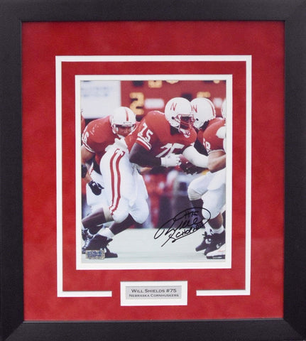 WILL SHIELDS AUTOGRAPHED NEBRASKA CORNHUSKERS 8x10 FRAMED PHOTO COA