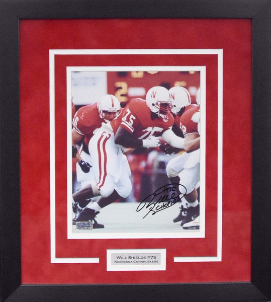 WILL SHIELDS AUTOGRAPHED NEBRASKA CORNHUSKERS 8x10 FRAMED PHOTO COA