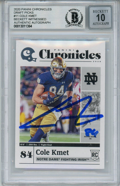 Cole Kmet Signed 2020 Panini Chronicles #11 Rookie Card BAS 10 Slab 33067