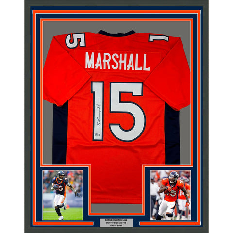 Framed Autographed/Signed Brandon Marshall 33x42 Denver Orange Jersey BAS COA