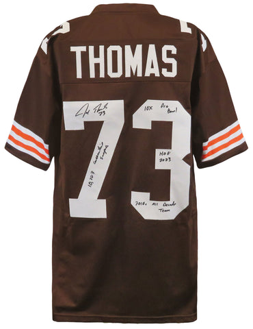 Joe Thomas Signed Brown Custom Football Jersey w/4-Inscriptions - (SCHWARTZ COA)
