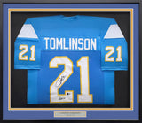 CHARGERS LADAINIAN TOMLINSON AUTOGRAPHED FRAMED BLUE JERSEY HOF 17 BECKETT