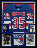 SUEDE FRAMED N.Y. RANGERS MIKE RICHTER AUTOGRAPHED 4x INSCRIBED JERSEY JSA COA