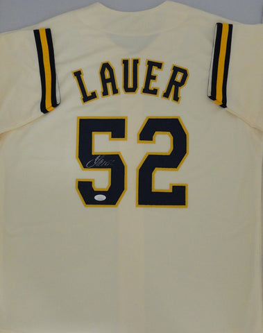 Brewers Pitcher ERIC LAUER Signed Custom Replica Cream Jersey AUTO - JSA