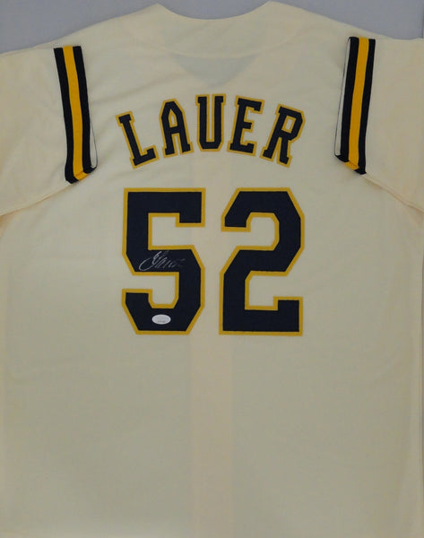 Brewers Pitcher ERIC LAUER Signed Custom Replica Cream Jersey AUTO - JSA