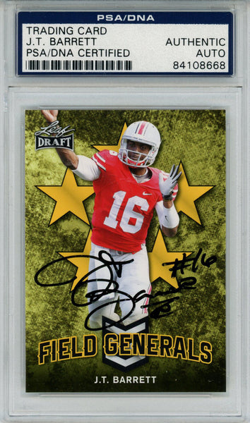 J.T. Barrett Autographed 2018 Leaf Draft #FG-02 Trading Card PSA Slab 43781