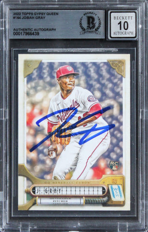 Nationals Josiah Gray Signed 2022 Topps GQ #164 Card Auto Graded 10! BAS Slabbed