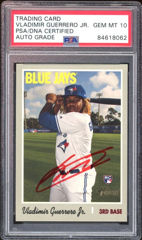 2019 Topps Heritage #504 Vladimir Guerrero Jr. RC Red Ink PSA/DNA Auto GEM MT 10