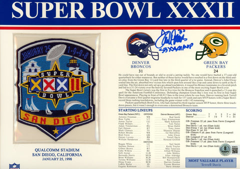 Terrell Davis Autographed Denver Broncos SB XXXII Patch Stat Card Beckett 54955