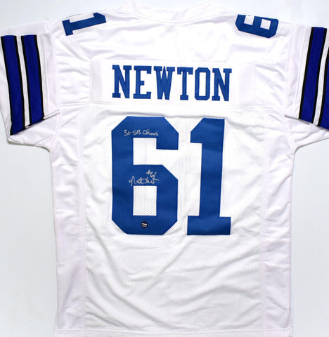 Nate Newton Autographed White Pro Style Jersey w/3x SB Champs- Prova *Silver