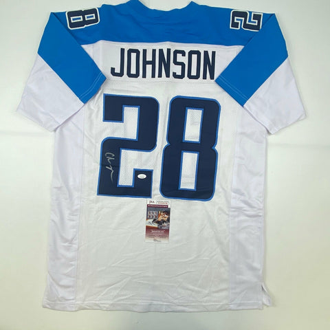 Autographed/Signed Chris Johnson Tennessee White Football Jersey JSA COA Auto