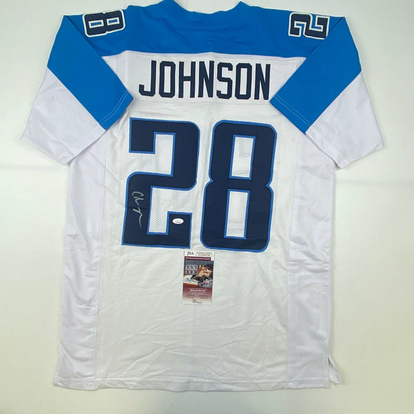 Autographed/Signed Chris Johnson Tennessee White Football Jersey JSA COA Auto