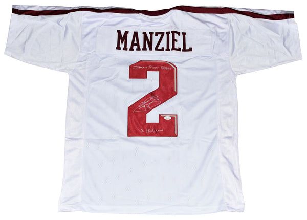 JOHNNY MANZIEL SIGNED TEXAS A&M AGGIES #2 WHITE JERSEY W/ JOHNNY F'N FOOTBALL
