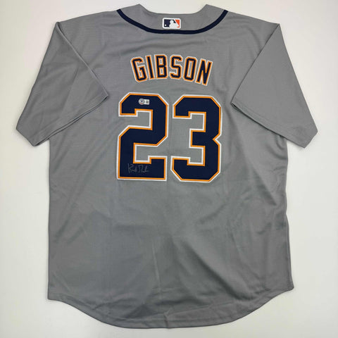Autographed/Signed Kirk Gibson Detroit Tigers Grey Jersey Beckett BAS COA