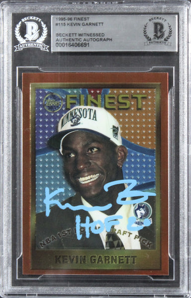 Timberwolves Kevin Garnett "HOF 2020" Signed 1995 Finest #115 RC Card BAS Slab