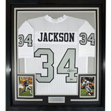 Framed Autographed/Signed Bo Jackson 35x39 Oakland White Jersey JSA COA