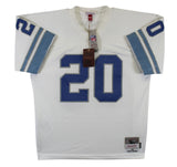 Lions Barry Sanders "HOF 04" Signed White Mitchell & Ness TB Jersey BAS Witness