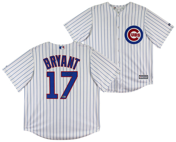 Cubs Kris Bryant Signed White Pinstripe Majestic Cool Base Jersey BAS #BR84239
