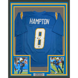 Framed Autographed/Signed Omarion Hampton 35x39 Powder Blue Jersey BAS COA