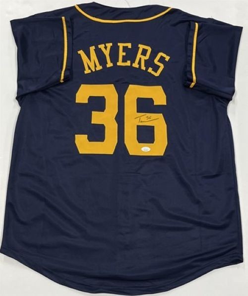 TOBIAS MYERS Brewers Pitcher Signed Custom Replica Blue Jersey AUTO - JSA