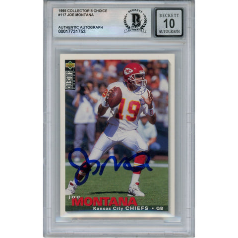 Joe Montana Autographed 1995 Upper Deck #117 Slab Trading Card Beckett 49957