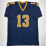 Autographed/Signed Kurt Warner St. Louis Dark Blue Football Jersey JSA COA