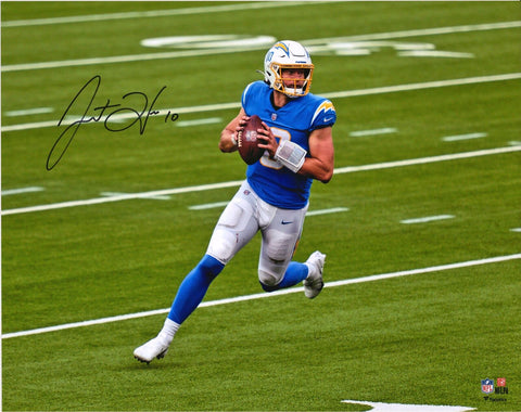 Justin Herbert Los Angeles Chargers Signed 16" x 20" Looking to Pass Photograph